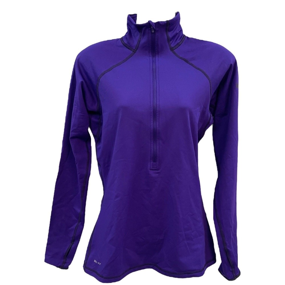 Nike Pro Shirt Womens Purple 1/4 Zip DriFit Mock Neck Stretch Long Sleeve Medium